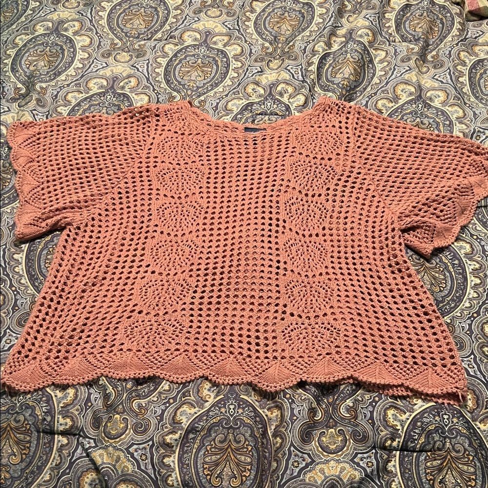 Buckle day trip Crochet Knit Top in Rust